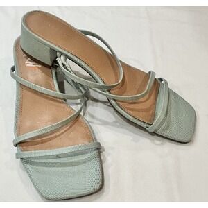 Marc Fisher Mint Green Blue Strappy square Toe Sandal Sz 11 90s Vibe Block Heel